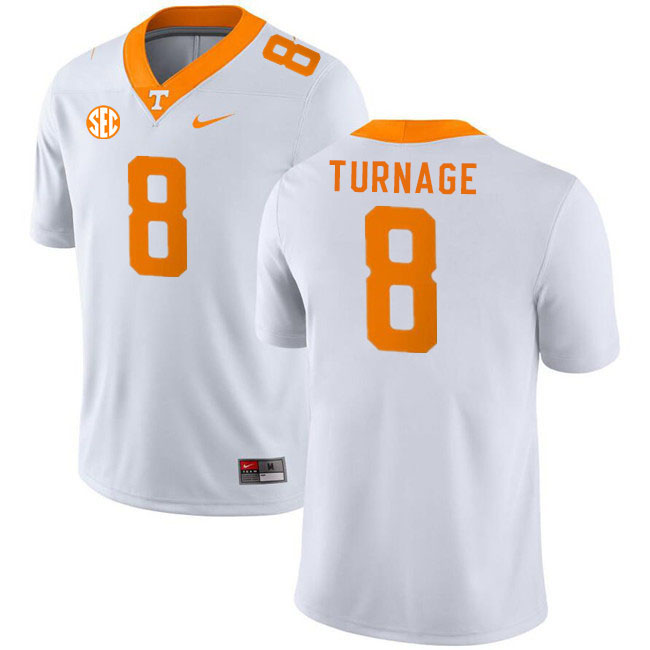 Men #8 Brandon Turnage Tennessee Volunteers College Football Jerseys Stitched Sale-White - Click Image to Close